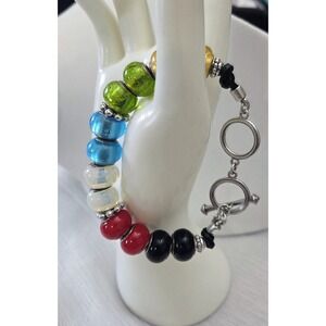 Premier Designs Salvation Beaded Bangle Bracelet Metallic Translucent Glass Bead